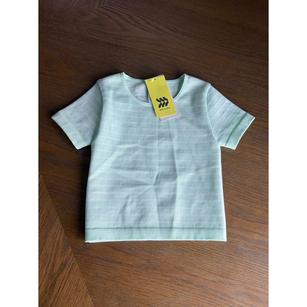 All in Motion Girls Mint Green Striped Ribbed Crop Tee XS 4/5